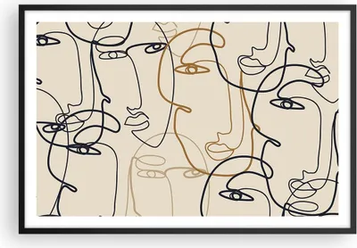 Produktbild von Gerahmtes Poster - Schwarzer Rahmen - Frau Gesicht Linie - 91,5x61 cm - Wand Bild - Wanddeko - Wandbilder - Kunstposter - Wandposter - Bilderrahmen - Bilder - Kunstdruck - P2BAA91x61-5109