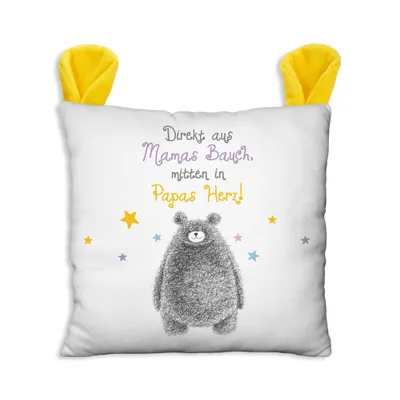 Produktbild von Sheepworld - 43972 - Kissen, Plüsch, Bär, Direkt aus Mamas Bauch, mitten in Papas Herz!, 29cm x 25cm, waschbar