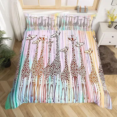 Obrázek produktu pro Sada povlečení s 3D potiskem žiraf, rozměr 135x200 cm, 2 kusy, mikrovlákno, vícebarevné