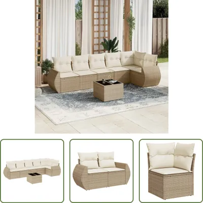 Produktbild von The Living Store 7-tlg. Garten-Sofagarnitur mit Kissen Beige Poly Rattan