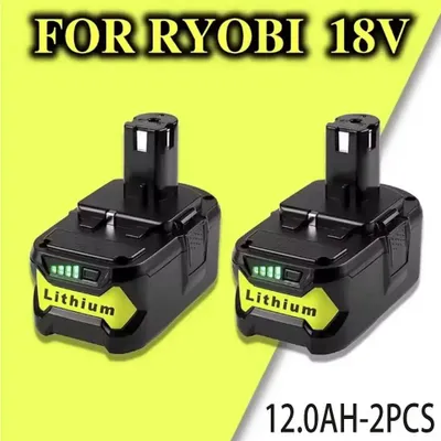 Obrázok produktu pre Náhradná batéria pre náradie Ryobi 18V – lítiovo-iónová batéria – 12000 mAh – balenie 2 kusov – kompatibilná s modelmi One+ P108, P107, RB18L50, RB18L40, P117