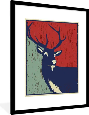 Produktbild von MuchoWow® Gerahmtes Poster Eine Illustration eines Rothirsches 60x80 cm - Poster mit Schwarzem Bilderrahmen Wandposter Rahmen Foto Bilder - Wohnzimmer - Dekorationen - Prämie
