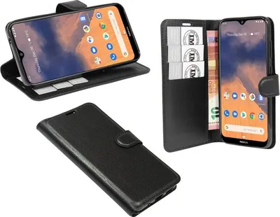 Zdjęcie produktu dla Etui książkowe "Fancy" do telefonu komórkowego Nokia 2.3 etui portfelowe z funkcją podstawki, miejsce na karty czarne