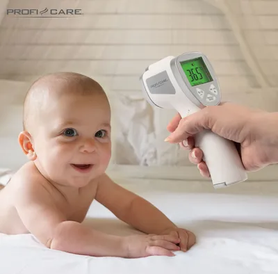 Produktbild von ProfiCare® kontaktloses Fieberthermometer für Babys, Kleinkinder & Erwachsene, Stirnthermometer auch als Oberflächenthermometer geeignet, schnelles Messergebnis mit 3-farbigen Fieberampel – PC-FT 3094
