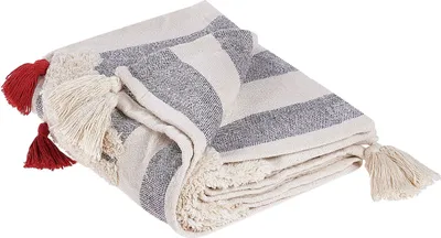 Obrázek produktu pro BELIANI Přikrývka bílá a šedá bavlněná 125 x 150 cm pruhovaná se vzorem koníků se střapci boho styl