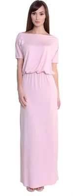 Produktbild von Maxi-Kleid elastischer Bund Dress Sommerkleid tailliert Lang, Puderrosa/S/M 36/38