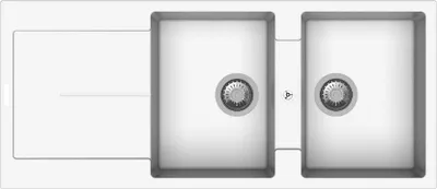 Immagine prodotto di Lavello cucina 2 vasche e gocciolatoio bianco 116x50 Enigma D200