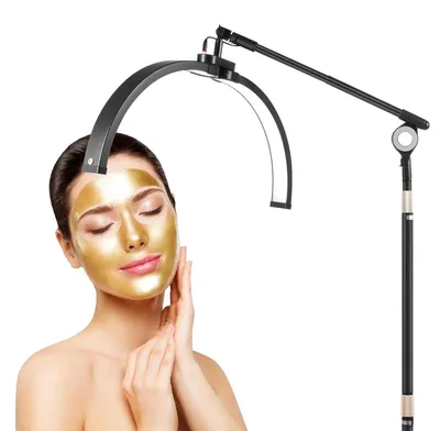 Obrázek produktu pro LED stojací lampa ve tvaru půlměsíce - Moderní stojací lampa - Teplota barev 3200–5600K - Plynulé stmívání 0–100% - Dálkové ovládání a držák na mobilní telefon - Černá barva, zástrčka EU