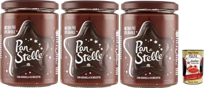 Produktbild von 3x Pan di Stelle Crema Spalmabile Haselnuss Streichfähige Creme Sahne mit Kekskörnern 380g ohne Palmöl + Italian Gourmet polpa 400g