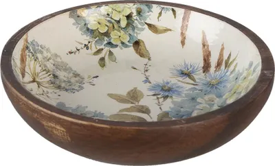Produktbild von Clayre & Eef Servierplatte Ø 24x4 cm Weiß Blau Holz Blumen