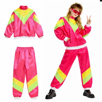 Produktbild von TK Gruppe Timo Klingler Trainingsanzug Outfit Overall - neon - 80er 90er Jahre für Retro Bad Taste - Jogginganzug Herren & Damen - Fasching & Karneval (M-L,pink)