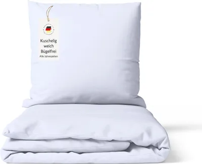 Produktbild von Bettwäsche 135x200 cm Weiß 2-teilig einfarbig Mikrofaser Bettbezug mit Kissenbezug 80x80 cm – bügelfrei & hautfreundlich