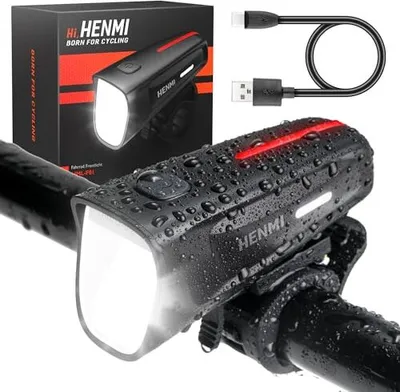 Produktbild von Henmi LED -Fahrrad Leuchte Front 100 Lux, stvzo zugelassene Lampe vorne, USB -wiederaufladbare Batterie -Eingabeaufforderung, niedrige 3 Beleuchtungsm