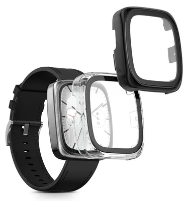 Produktbild von kwmobile 2x Glas Hülle für Amazfit Active 2 Square Schutzhülle - Fullbody Fitnesstracker Case Set aus Glas - Transparent Schwarz