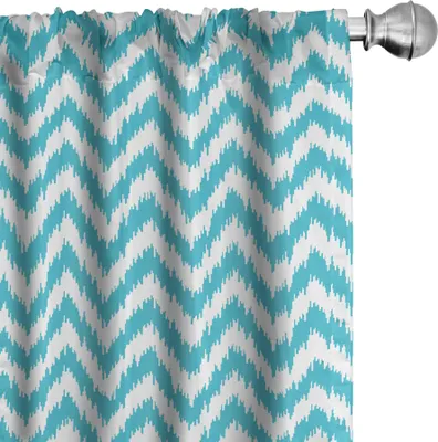Produktbild von ABAKUHAUS Aqua Chevron Vorhänge, Gardinen, Grungy Entwurf Zigzags Abstrakt Simplistic Art Moderne geometrisches Muster, 2 Stück 75 x 245 cm, Meerblau Weiß