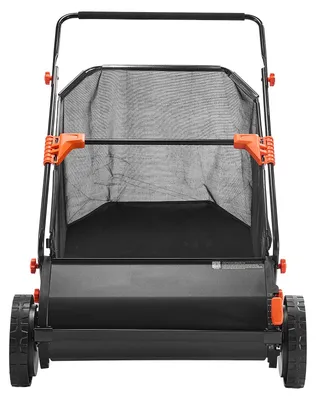 Obrázek produktu pro SucceBuy zametač trávníku s šířkou zametání 66 cm, zametač s 198litrovou sběrnou nádobou a nastavitelnou výškou kartáčů, sběrač listí, zametač listí, zametač s gumovými koly pro odstraňování listí a trávy