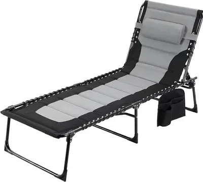 Obrázok produktu pre Skladacia slnečná lehátko, 199 × 66 cm, s 5-stupňovým nastavením, vhodné do záhrady alebo na kemping, s vreckom na vankúšik, nosnosť do 150 kg