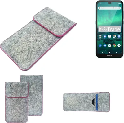 Produktbild von K-S-Trade Handy Schutz Hülle kompatibel mit Nokia 1.3 Schutzhülle Handyhülle Filztasche Pouch Tasche Case Sleeve Filzhülle hellgrau pinker Rand