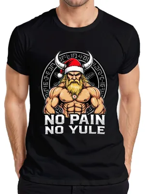 Zdjęcie produktu dla NO PAIN NO YULE Viking muscular Father Christmas fitness retro koszulka męska, czarny, M