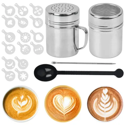 Puder-Sprühset aus Edelstahl mit 16 Schablonen für Latte Art