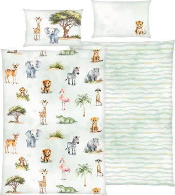 Produktbild von Herding Kinder-Wendebettwäsche Safari" grün 1x 100x135 cm + 1x 40x60 cm"