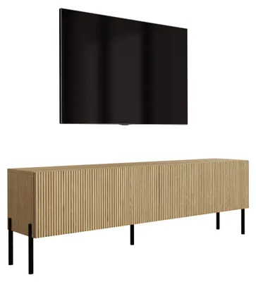 Immagine prodotto di Mobile TV in legno di quercia oliato, con gambe nere dritte, dimensioni 170 x 32 x 52 cm