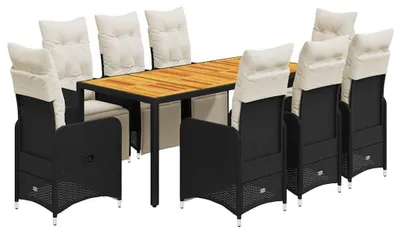 Image de vidaXL Ensemble de jardin bistrot 9 pièces avec coussins noir poly rotin