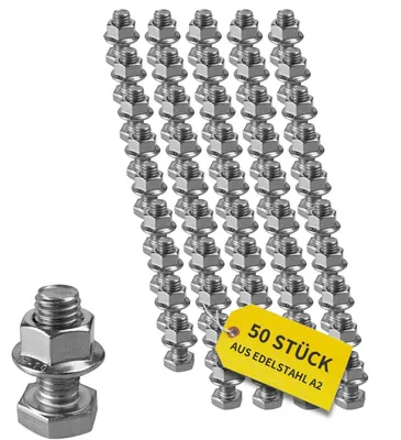 Produktbild von M10 50x Sechskantschrauben Edelstahl A2-70 mit Flanschmuttern für PV-Profile