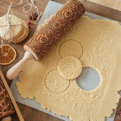 Produktbild von Nudelholz zum Backen, geprägtes Nudelholz, graviertes geprägtes Nudelholz (Muster)