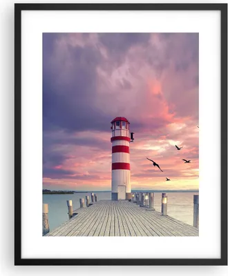 Produktbild von Gerahmtes Poster - Schwarzer Rahmen - Laterne Meer Küste - 40x50 cm - Wand Bild - Wanddeko - Wandbilder - Kunstposter - Wandposter - Bilderrahmen - Bilder - Kunstdruck - P2BPA40x50-4978