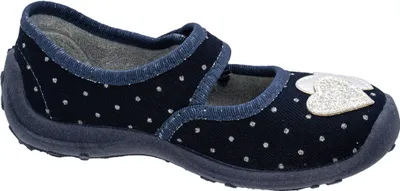 Produktbild von Fischer Kinder Hausschuh Mädchen Mary Jane Ballerina Herzapplikation 642371, Größe:29 EU, Farbe:Blau