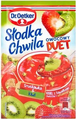 Zdjęcie produktu dla Dr. Oetker Słodka Chwila Owocowy Duet Truskawka & Kiwi Kisiel z kawałkami owoców 32 g