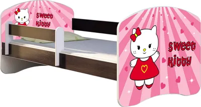 Produktbild von ACMA Jugendbett Kinderbett Junior-Bett Komplett-Set mit Matratze Lattenrost und Rausfallschutz Wenge 15 Sweet Kitty 160x80