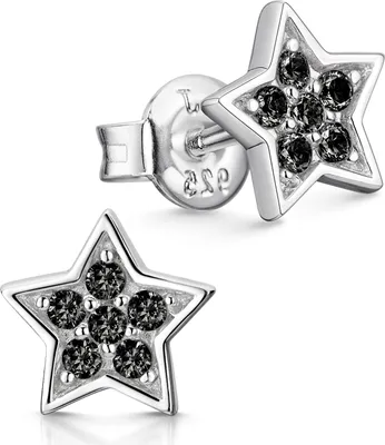 Kinder-Ohrstecker in Sternform aus 925 Silber mit schwarz Zirkonia – funkelnde Akzente für kleine Prinzessinnen.