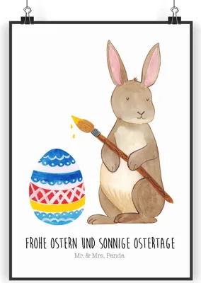 Produktbild von Mr. & Mrs. Panda Bild Hase Eier Malen DIN A5 - Weiß - Geschenk, wanddeko, Ostern, Ostergrüße, Kaninchen, Wandbild, Frohe, drucke, Osterhase, Kunstdruck, Plakat