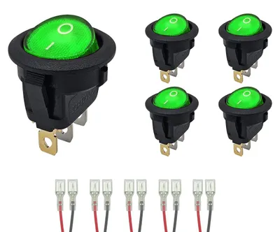 Produktbild von ProRide Wippschalter ON/OFF KCD2-12, 3-polig, 12V/20A, grün, 5 Stück