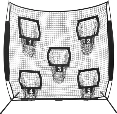Image de Baseball - Filet d'entraînement et filet de lancer - Carré - 5 zones de cible - 4 piquets - Intérieur/extérieur - Noir