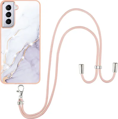 Image de Etui avec sangle pour Samsung Galaxy S21 5G, soft TPU bumper, étui de protection, avec sangle ajustable Blanc