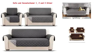 Produktbild von Sofaschoner wasserabweisend gesteppt Sesselschoner Sofabezug Schutz für Hunde Katzen Kinder 1 2 3 Sitzer-(3 Sitzer grau)