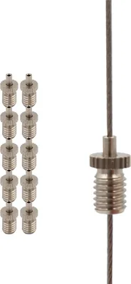 Produktbild von 10x Drahtseilhalter / Gripper 10, M6 Außengewinde, für Drahtseil Ø 0,8 - 1,0 mm | vernickelt