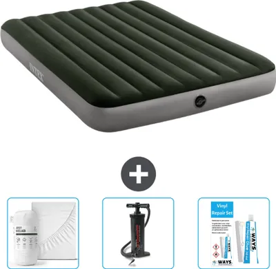 Zdjęcie produktu dla Dmuchane łóżko Intex - 2 osoby - 152 x 203 x 25 cm - zielone - w zestawie prześcieradło - pompka i zestaw naprawczy