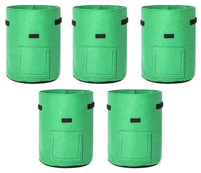 Produktbild von Eikuavons 5er Pflanzsack Set 26,5 L mit Sichtfenster & Tragegriffen, faltbare Pflanztaschen für Gewächshaus, Terrasse & Garten