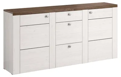 Produktbild von Buffet Amaury mit 3 Schubladen und 2 Türen, Holzoptik und Weiß, 176cm