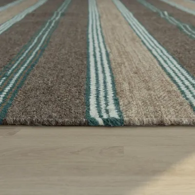 Produktbild von Natur Teppich Wolle Modern Handgewebt Gestreift Kelim Design Fransen Braun Beige Grösse 240x340 cm