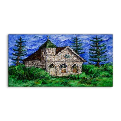 Produktbild von Coloray Canvas 120x60  Wandbild Leinwand Bilder Deko Landschaftswiese Gemälde Kirche