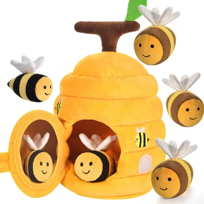 Produktbild von Baby Spielzeug ab 1 Jahr 6 Monate–Bienenstock mit 5 Bienen Sensorik Montessori Spielzeug, Rassel, Spiegel, Baby Geschenk für Jungen & Mädchen, Motorik
