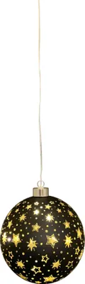 Produktbild von LED Hängekugel mit Timer Ø15cm schwarz/gold Weihnachtsdekoration Glaskugel Deko Kugel