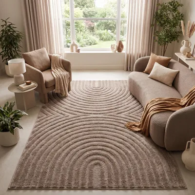 Produktbild von Tapiso Kurzflorteppich LINEA 3D Bogenmuster taupe Flur 200 x 300 cm