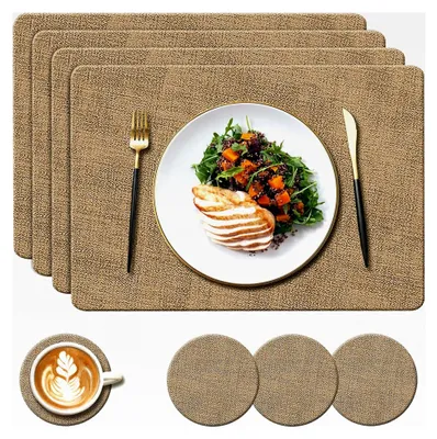 Produktbild von Tischsets und Untersetzer aus Leder, hitzebeständig bis 100 °C, rutschfest und abwaschbar, 4 Stück, 43 x 30 cm, Beige