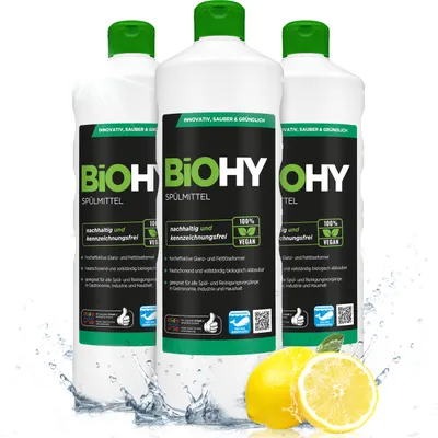 Produktbild von BiOHY Spülmittel 3er Sparpack (3x1l), Geschirrspülmittel, Handspülmittel, Geschirrreiniger – 3er Pack (3 x 1 Liter Flasche)